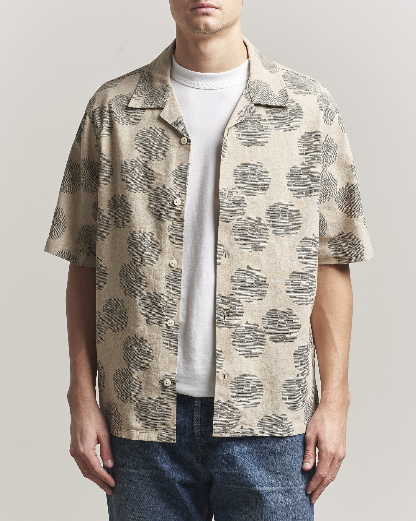 Men | Shirts | NN07 | Ole Printed Short Sleeve Shirt Oatmeal