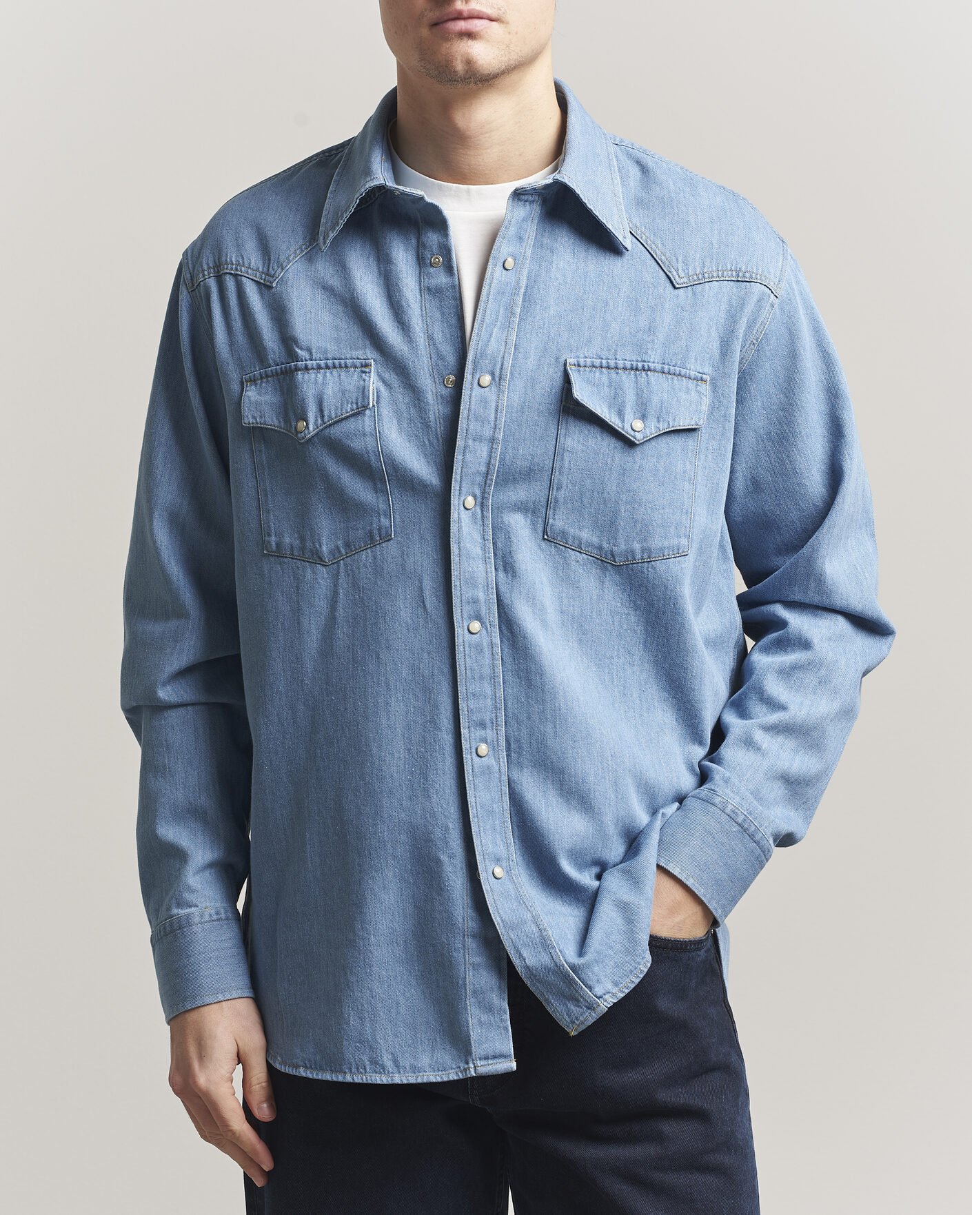 Men | Shirts | NN07 | Ricky Western Denim Shirt Light Indigo