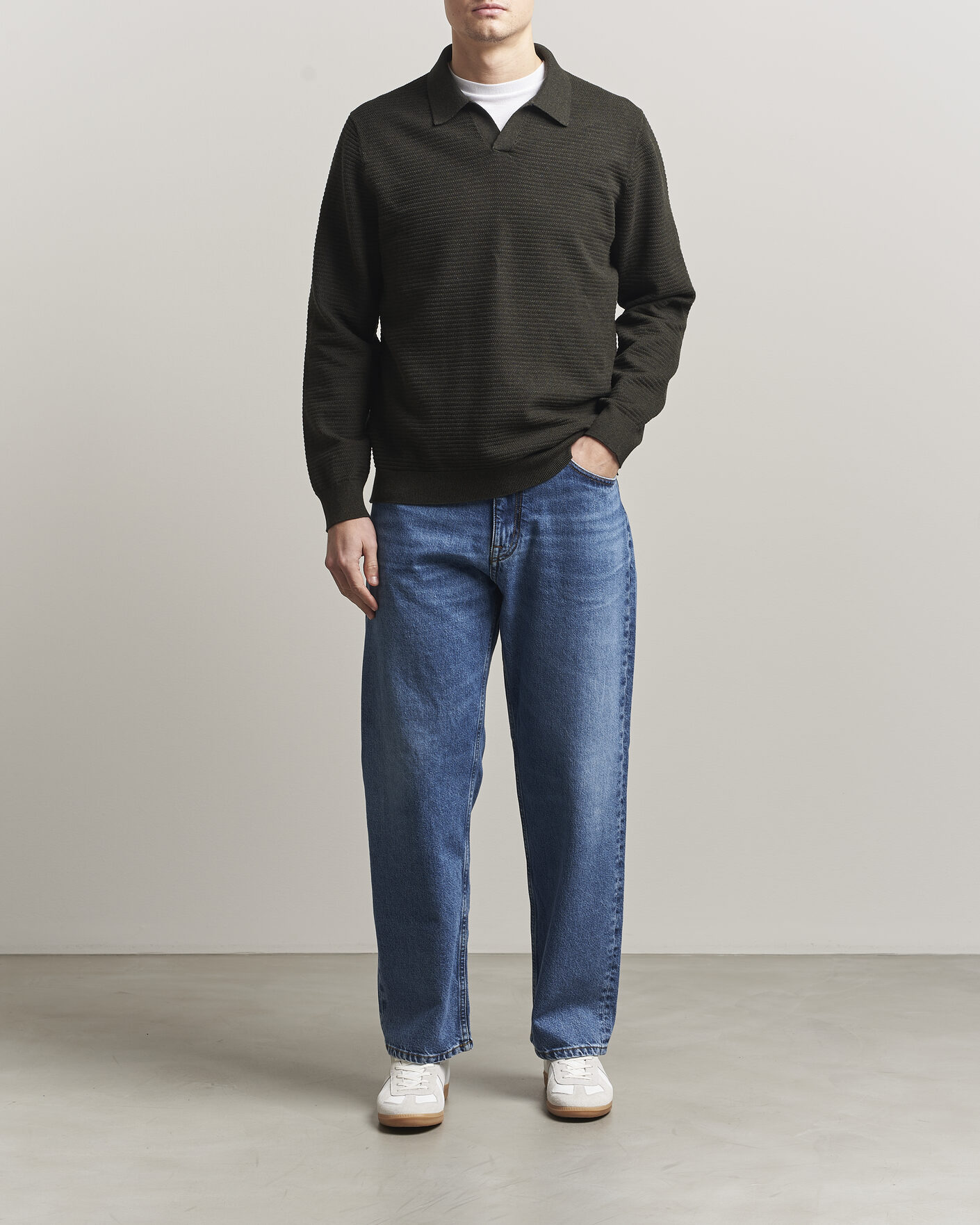 Men | Sweaters & Knitwear | NN07 | Paul Knitted Long Sleeve Polo Dark Army