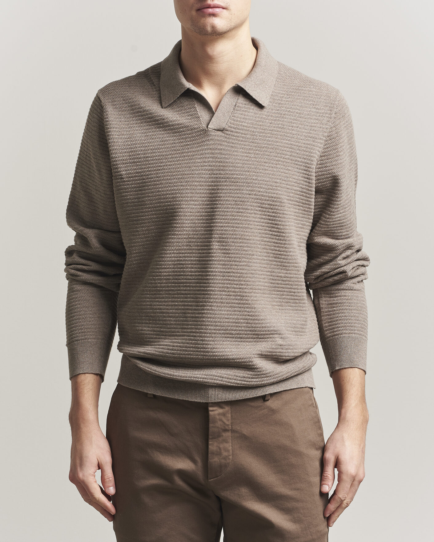 Men | Sweaters & Knitwear | NN07 | Paul Knitted Long Sleeve Polo Mable Husk