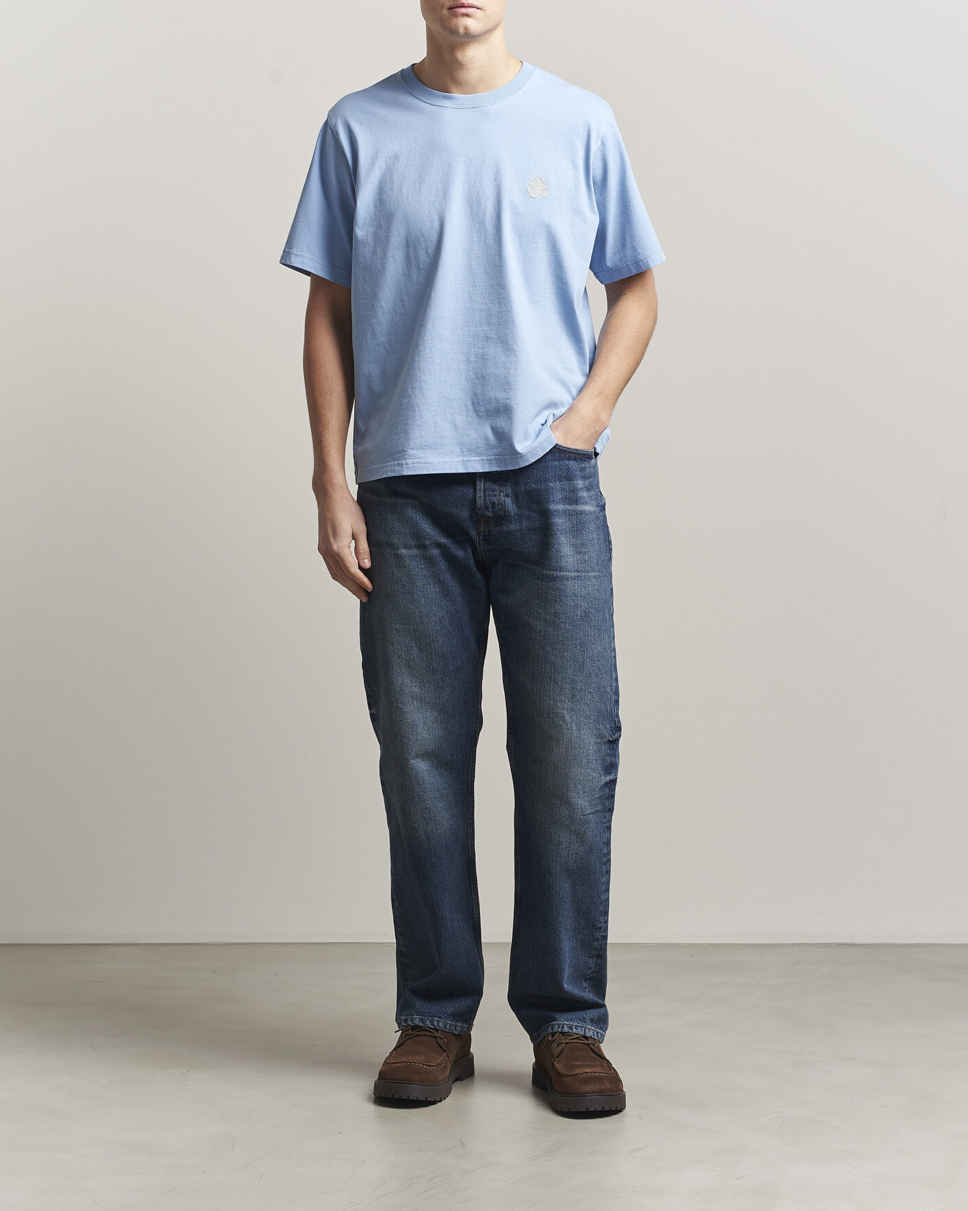 Men | T-Shirts | NN07 | Jett Embroidered Crew Neck T-Shirt Cerulian Blue