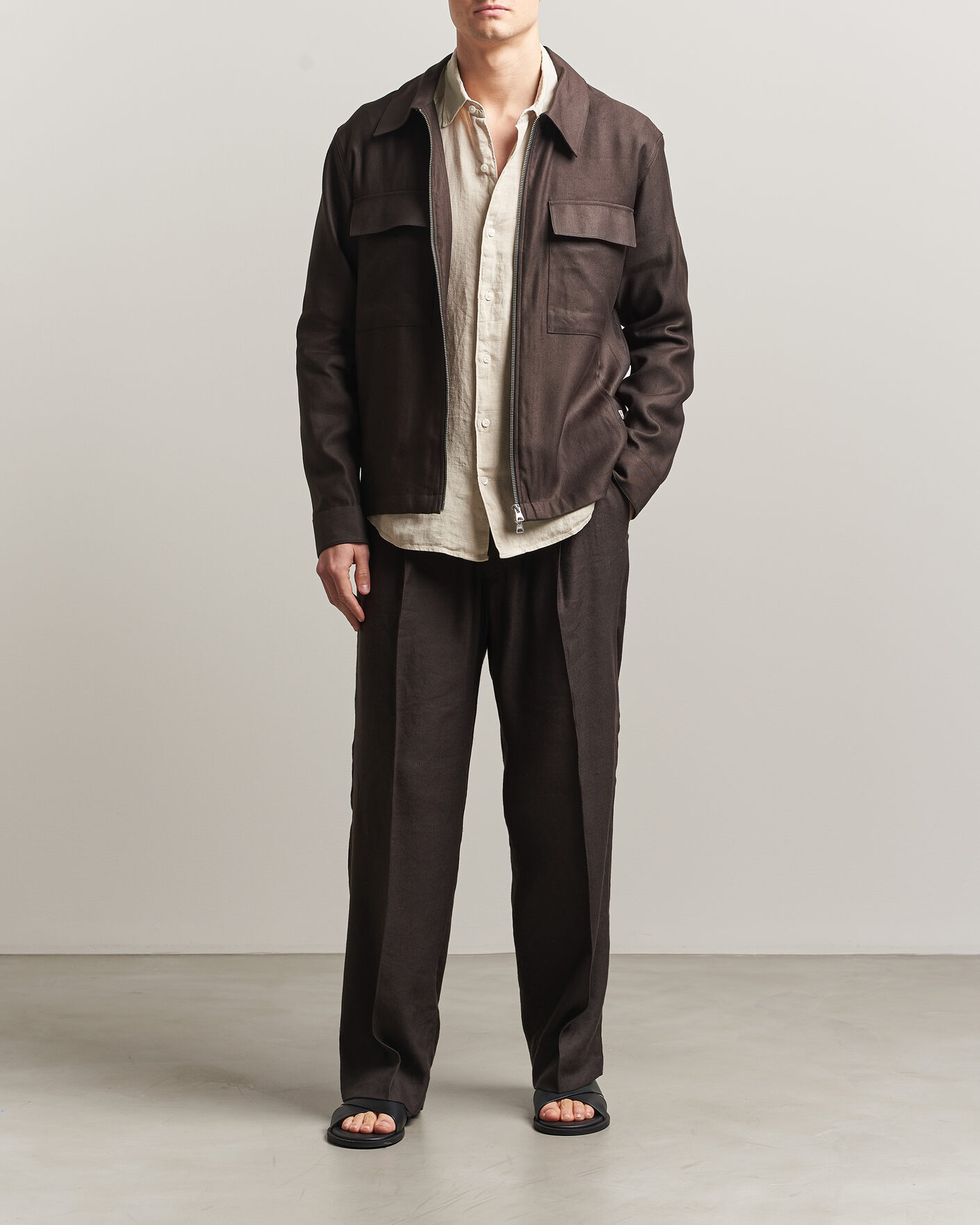 NN07 Alban Linen/Viscose Overshirt Deep Truffle at CareOfCarl.com
