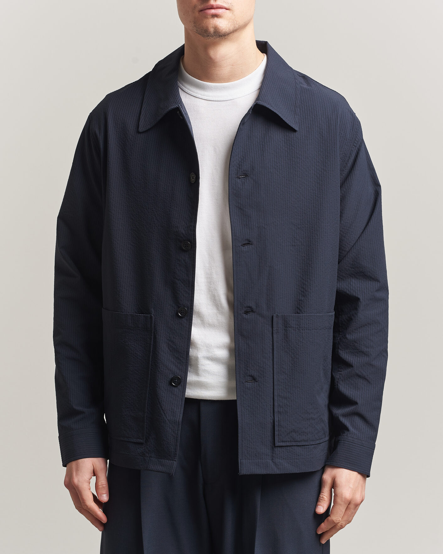 NN07 Blaze Seersucker Overshirt Navy Blue at CareOfCarl.com
