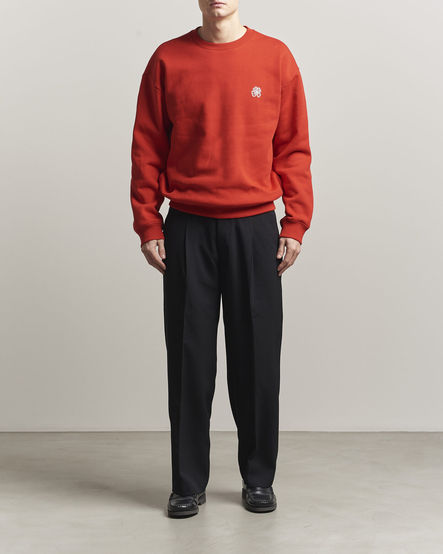 NN07 David Embroidered Crew Neck Sweatshirt Chili Red at