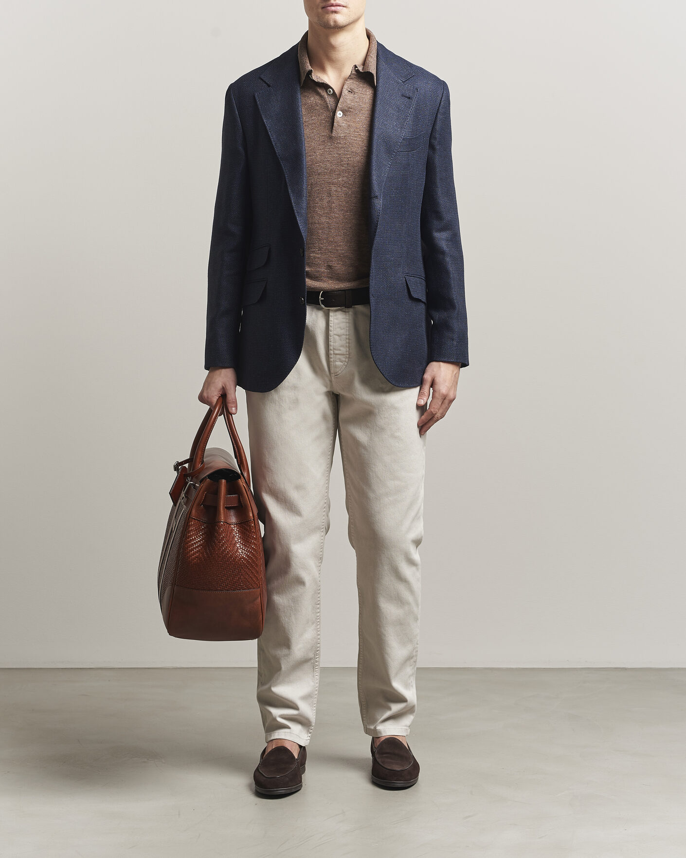 Brunello Cucinelli Linen/Silk Hopsack Blazer Navy at CareOfCarl.com