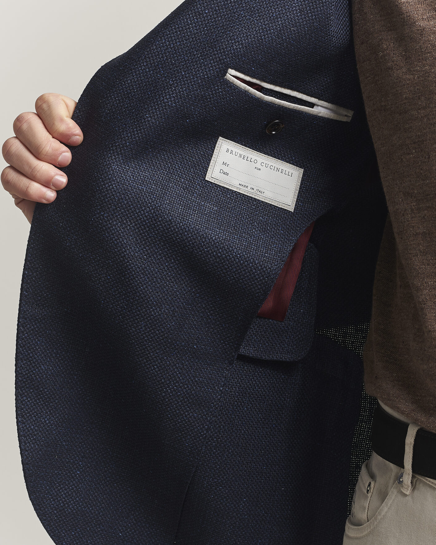 Brunello Cucinelli Linen/Silk Hopsack Blazer Navy at CareOfCarl.com