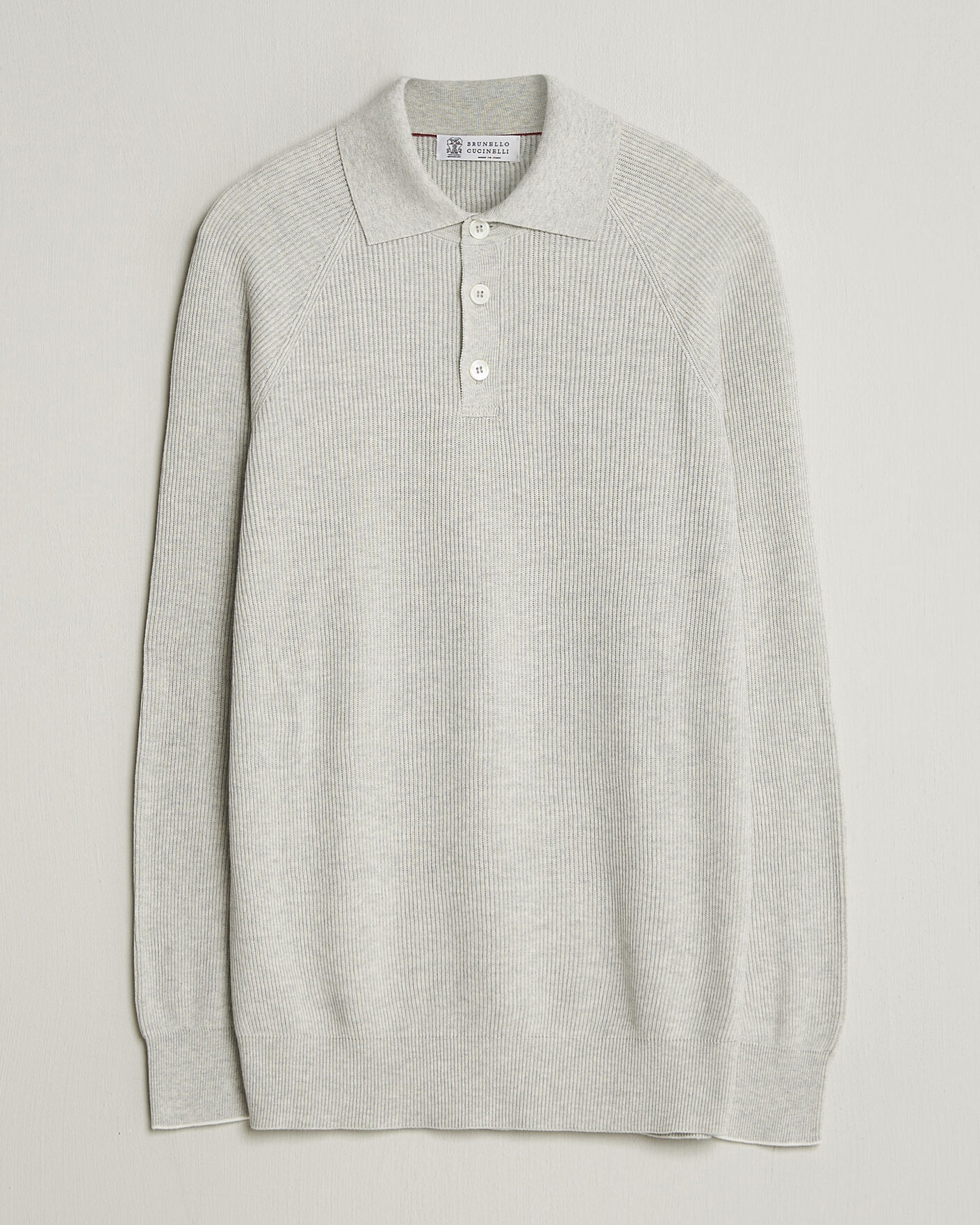 Men | Sweaters & Knitwear | Brunello Cucinelli | Cotton Rib Knitted Long Sleeve Polo Light Grey