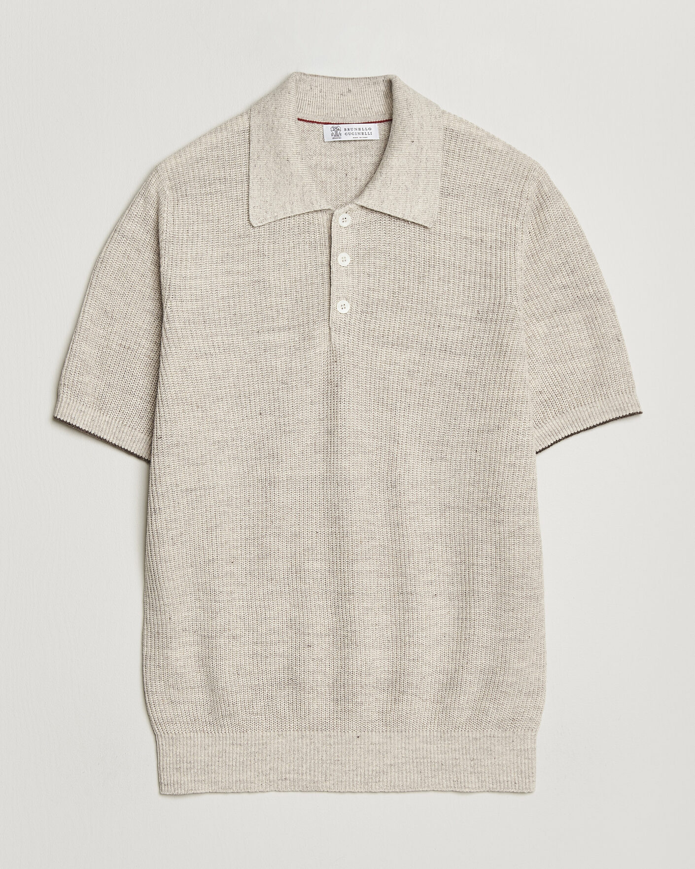 Men | Polo Shirts | Brunello Cucinelli | Linen Rib Knitted Polo Light Beige