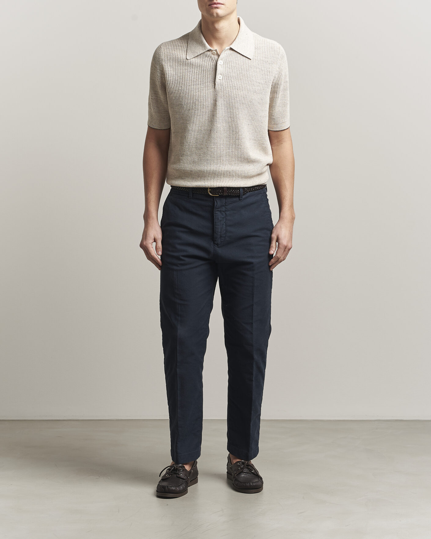 Brunello Cucinelli Linen Rib Knitted Polo Light Beige at