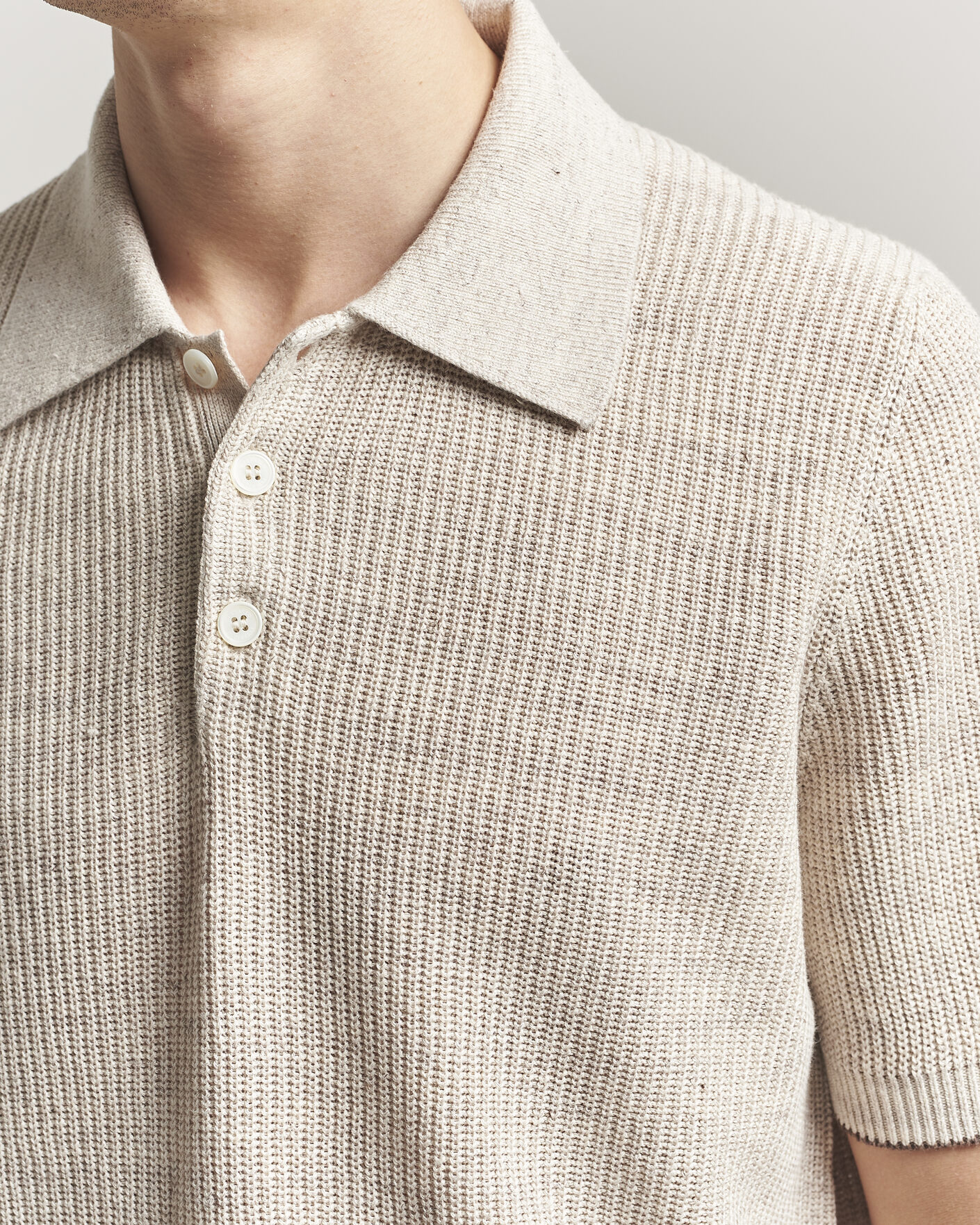 Men | Polo Shirts | Brunello Cucinelli | Linen Rib Knitted Polo Light Beige