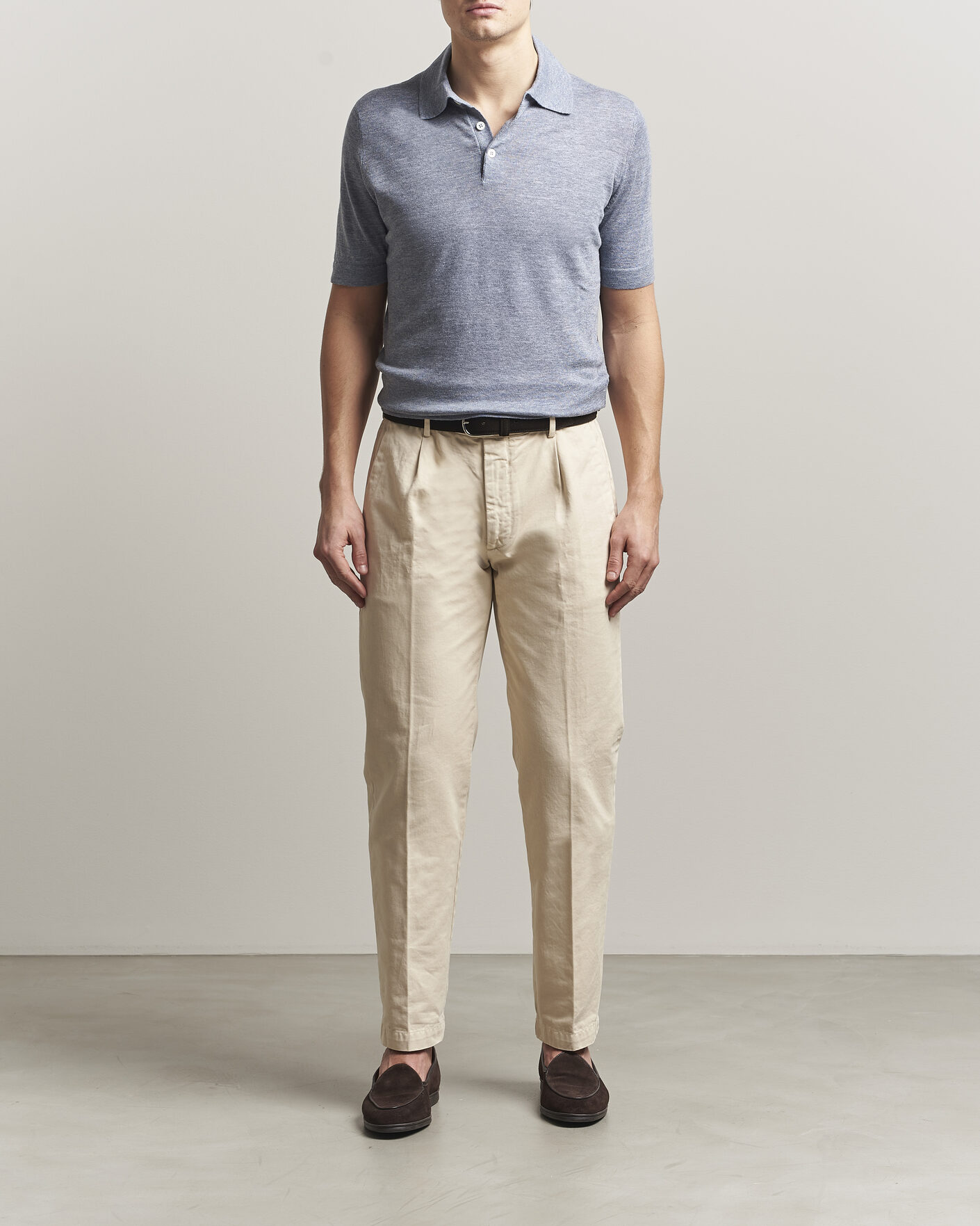 Men | Polo Shirts | Brunello Cucinelli | Linen Knitted Polo Light Blue
