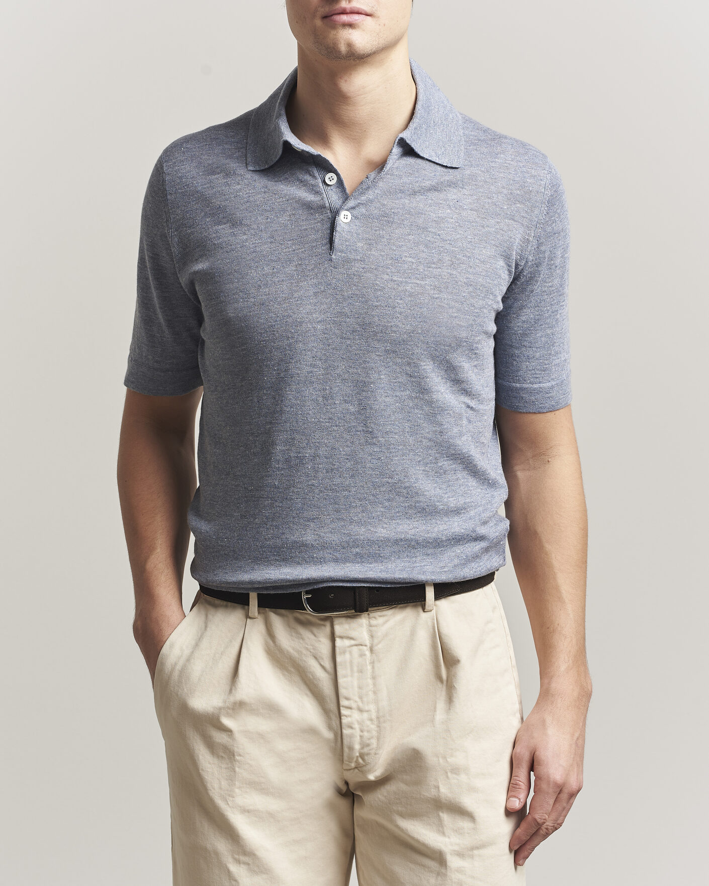 Men | Polo Shirts | Brunello Cucinelli | Linen Knitted Polo Light Blue