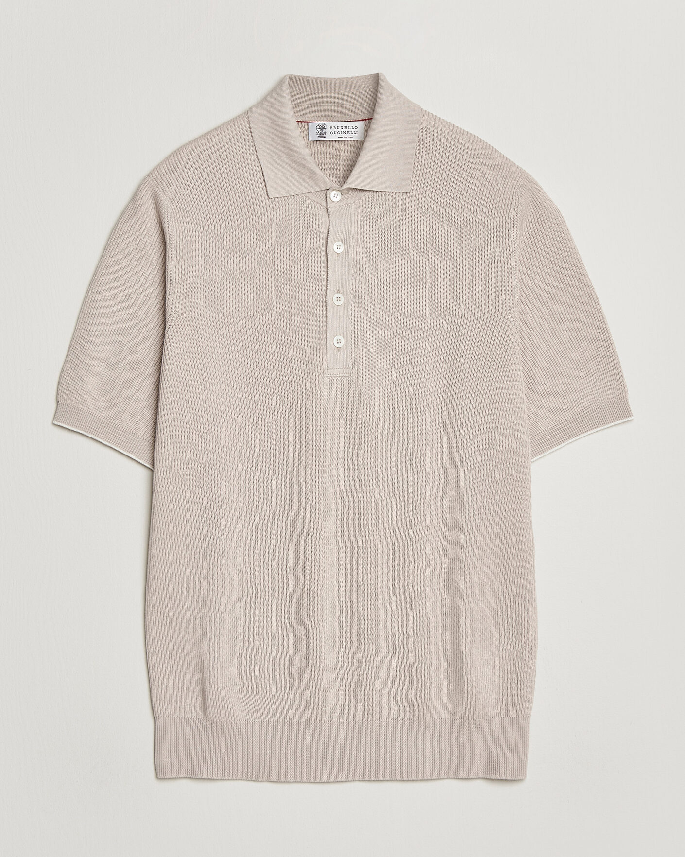 Men | Polo Shirts | Brunello Cucinelli | Cotton Rib Knitted Polo Light Beige