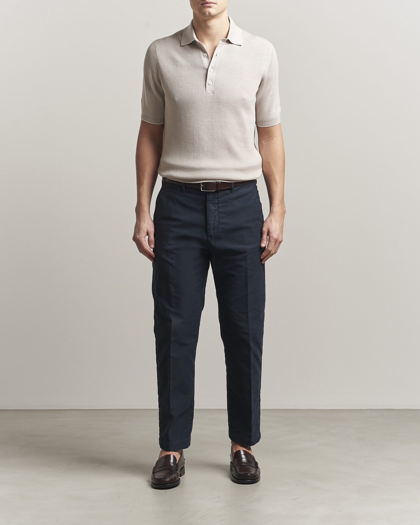 Men | Polo Shirts | Brunello Cucinelli | Cotton Rib Knitted Polo Light Beige