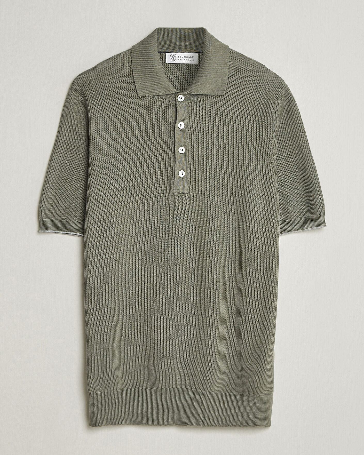 Brunello Cucinelli Cotton Rib Knitted Polo Olive at CareOfCarl.com