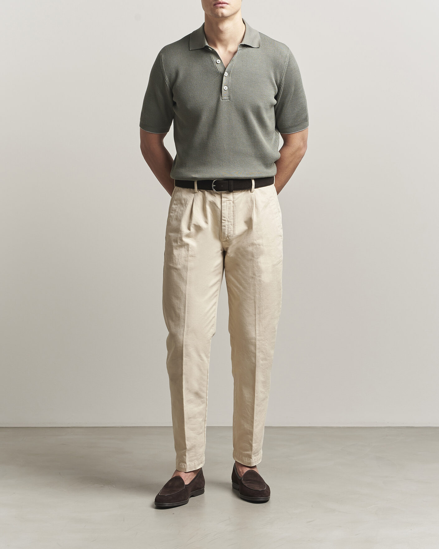 Men | Polo Shirts | Brunello Cucinelli | Cotton Rib Knitted Polo Olive