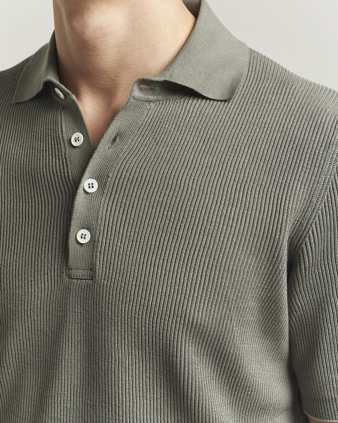 Brunello Cucinelli Cotton Rib Knitted Polo Olive at CareOfCarl.com