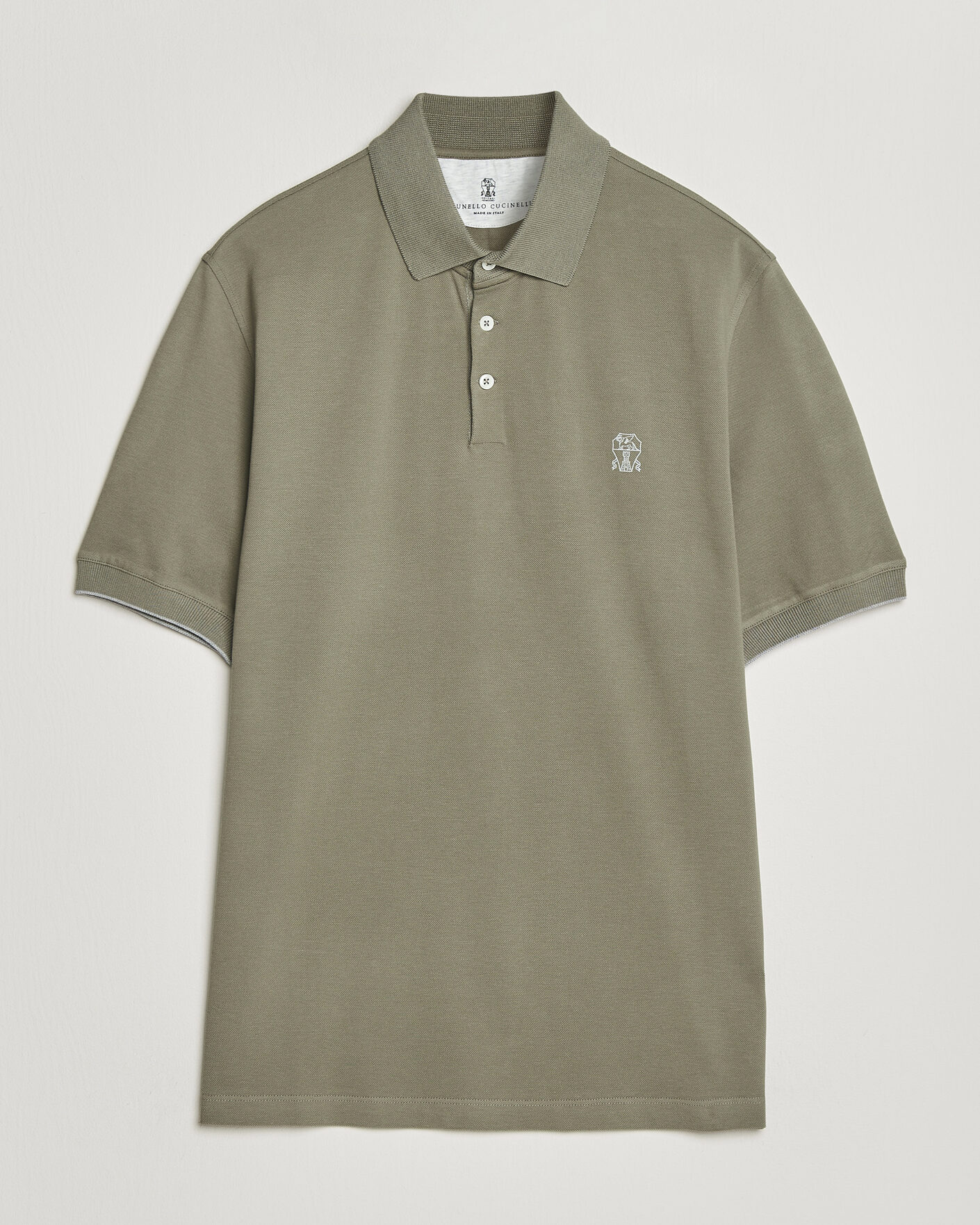 Brunello Cucinelli Short Sleeve Logo Polo Olive at CareOfCarl.com Brunello Cucinelli Short Sleeve Logo Polo Olive at CareOfCarl.com