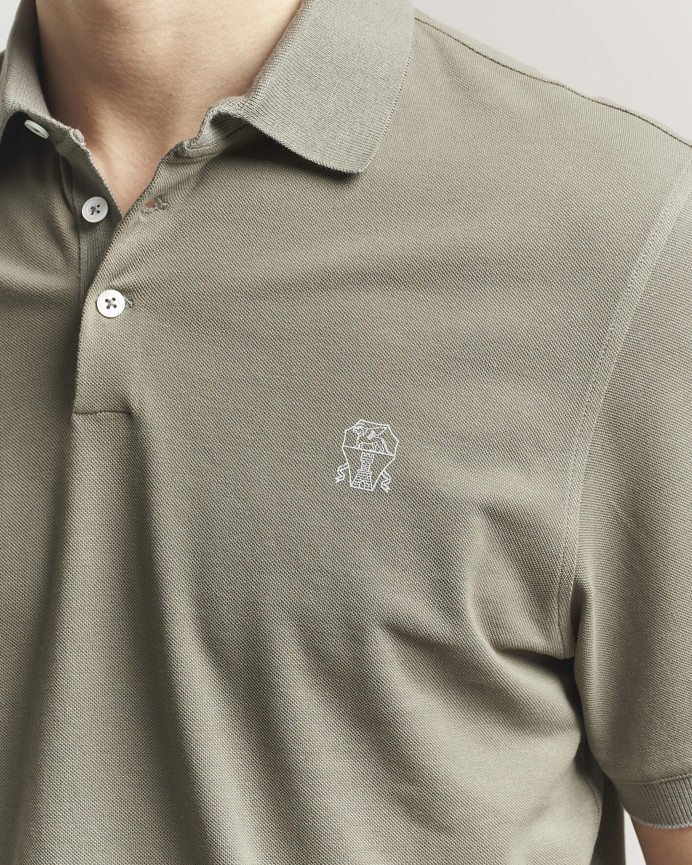 Brunello Cucinelli Short Sleeve Logo Polo Olive at CareOfCarl.com