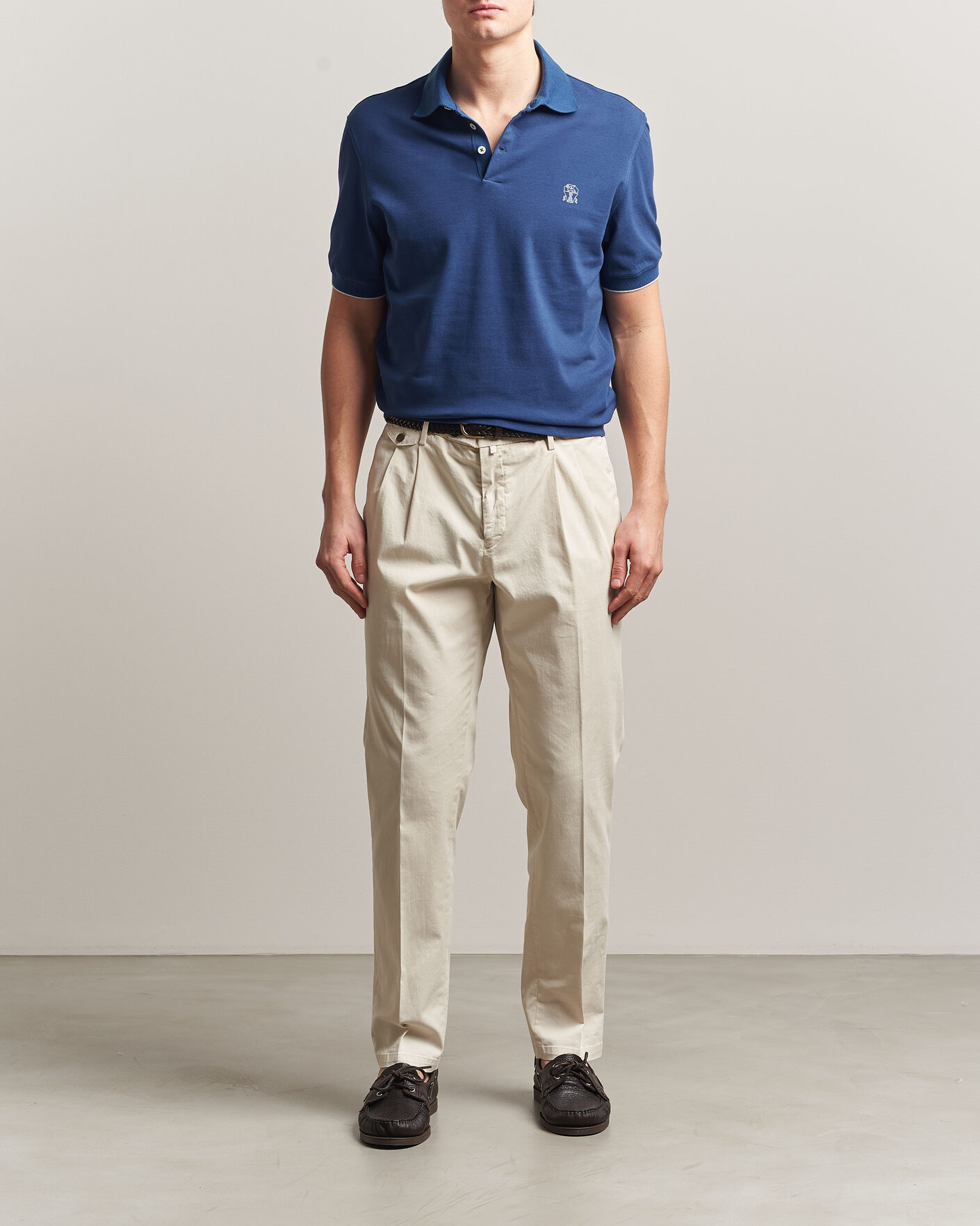 Brunello Cucinelli Short Sleeve Logo Polo Blue at CareOfCarl.com