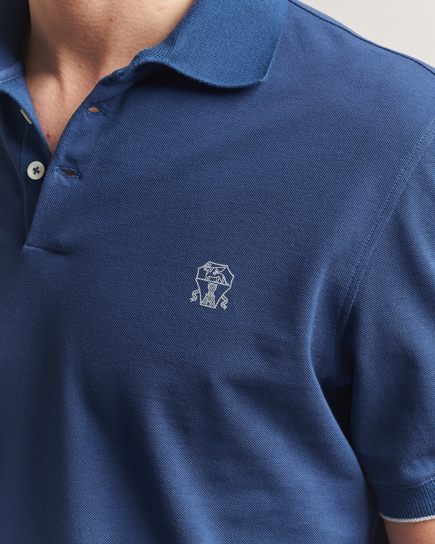 Brunello Cucinelli Short Sleeve Logo Polo Blue at CareOfCarl.com