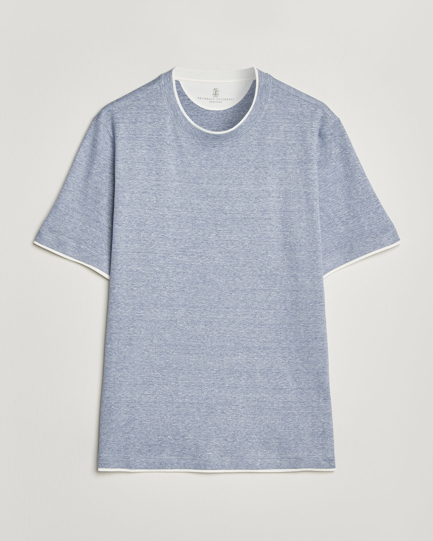 Brunello Cucinelli Double Collar Linen T-Shirt Light Blue at