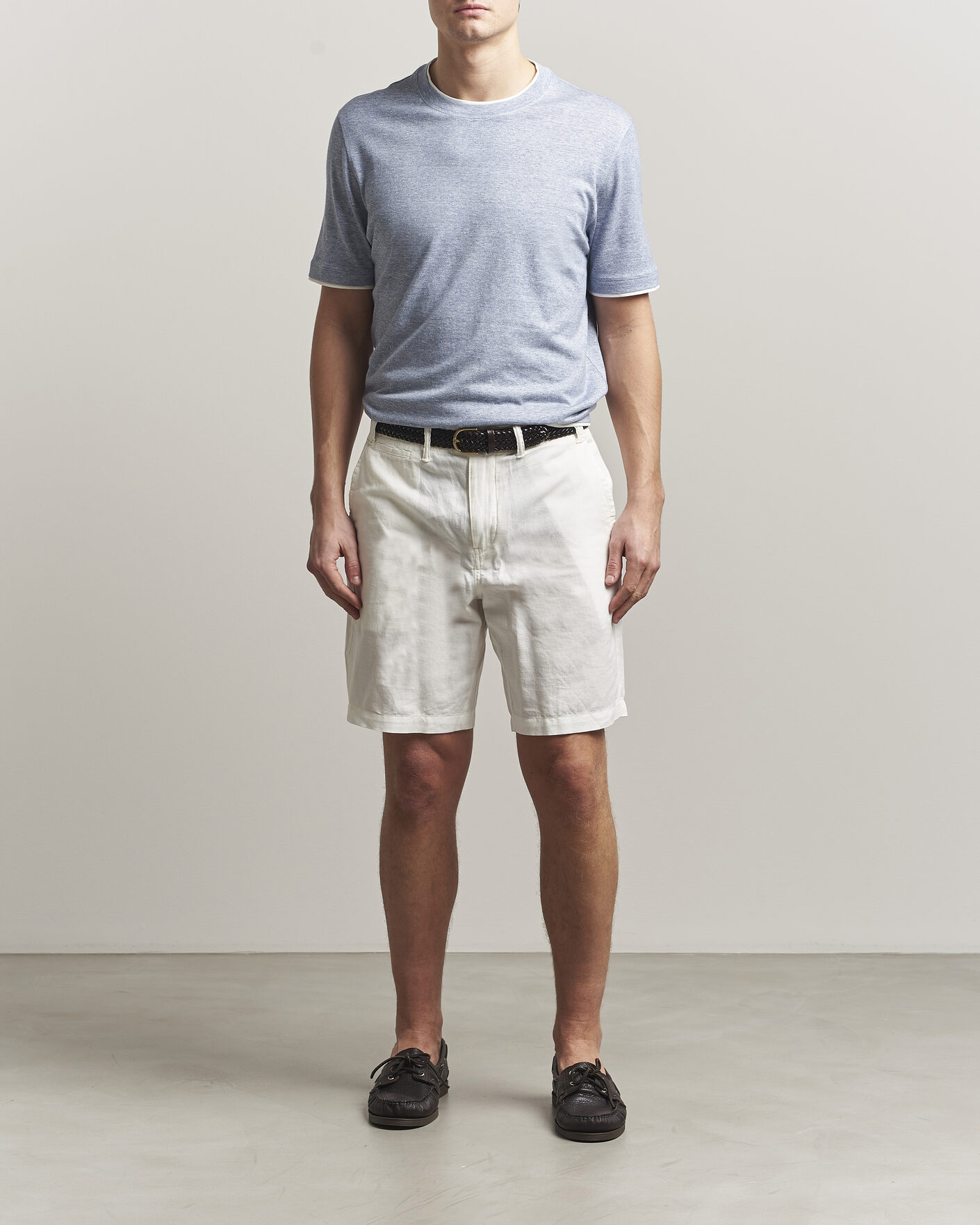 Men | T-Shirts | Brunello Cucinelli | Double Collar Linen T-Shirt Light Blue
