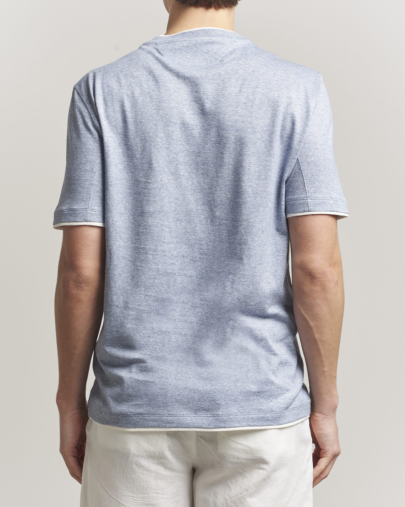 Men | T-Shirts | Brunello Cucinelli | Double Collar Linen T-Shirt Light Blue