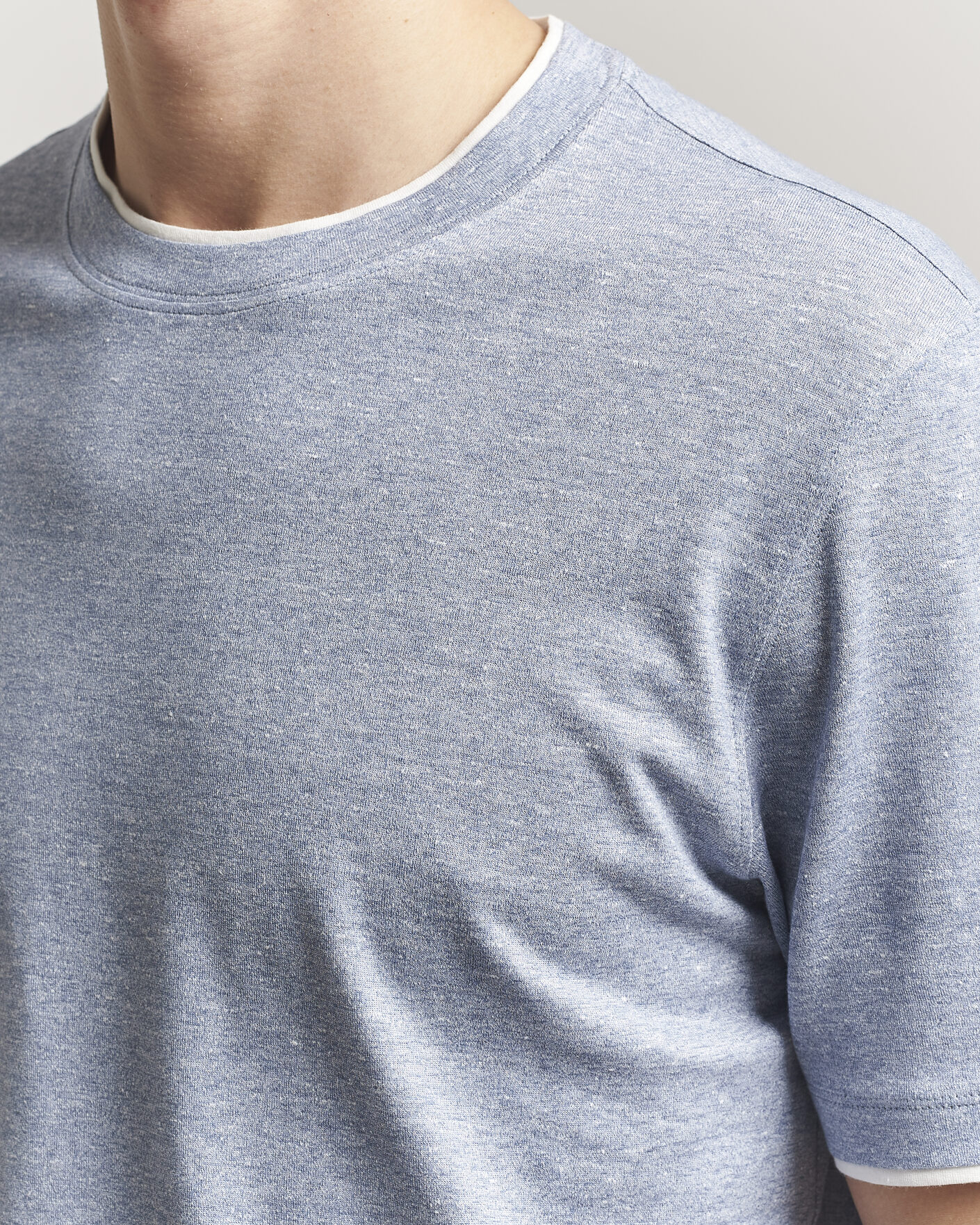 Men | T-Shirts | Brunello Cucinelli | Double Collar Linen T-Shirt Light Blue