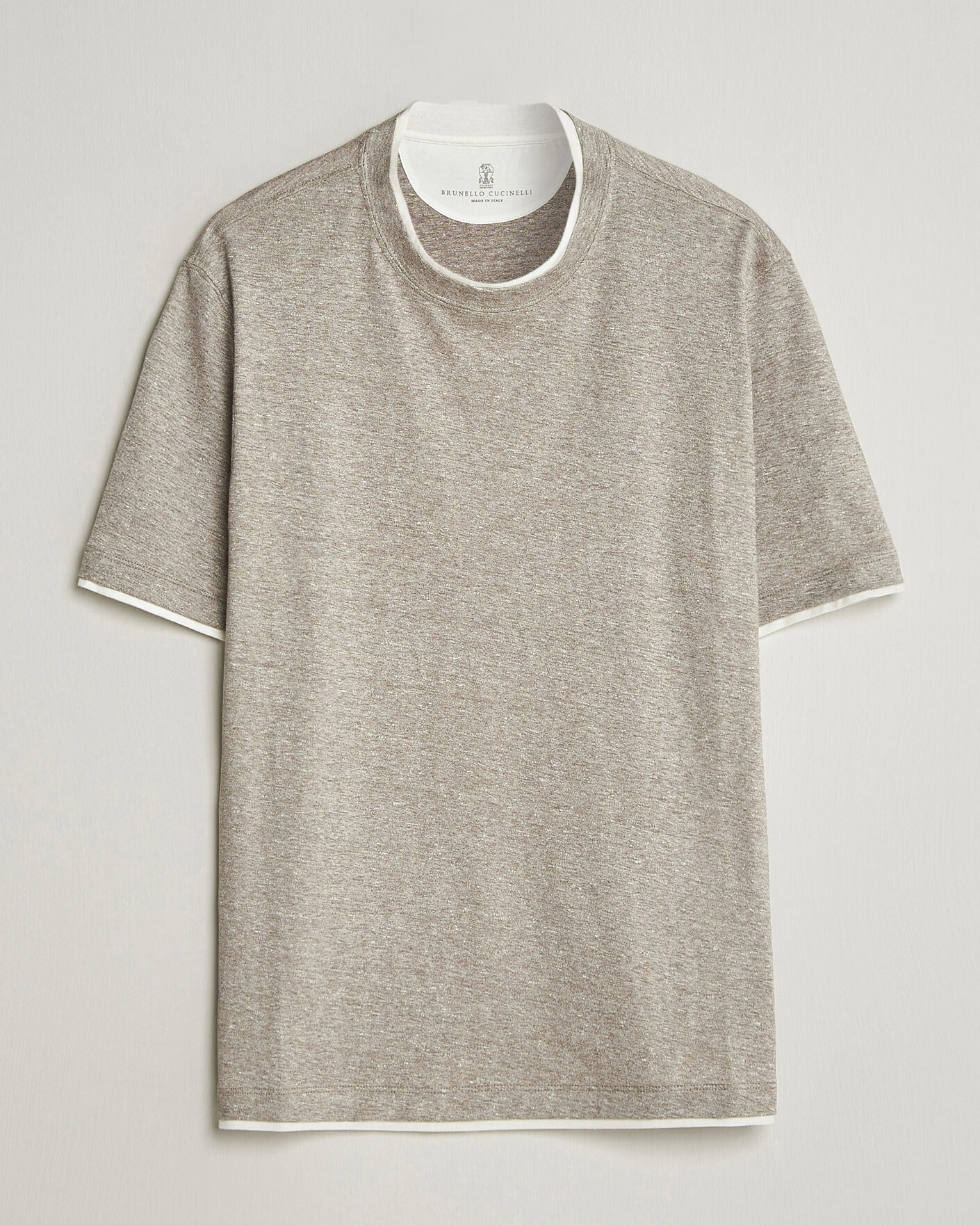 Brunello Cucinelli Double Collar Linen T-Shirt Brown at CareOfCarl.com