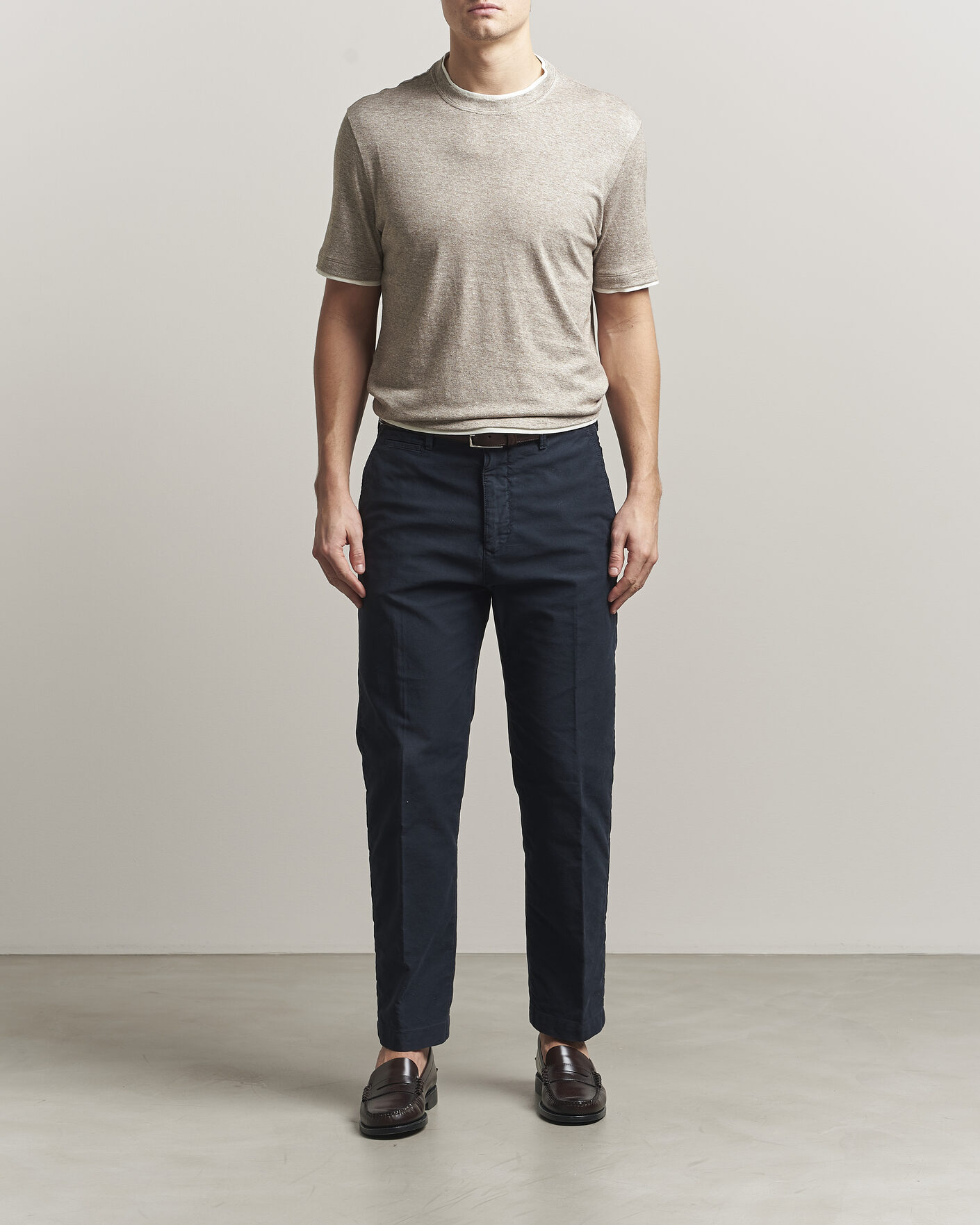 Brunello Cucinelli Double Collar Linen T-Shirt Brown at CareOfCarl.com