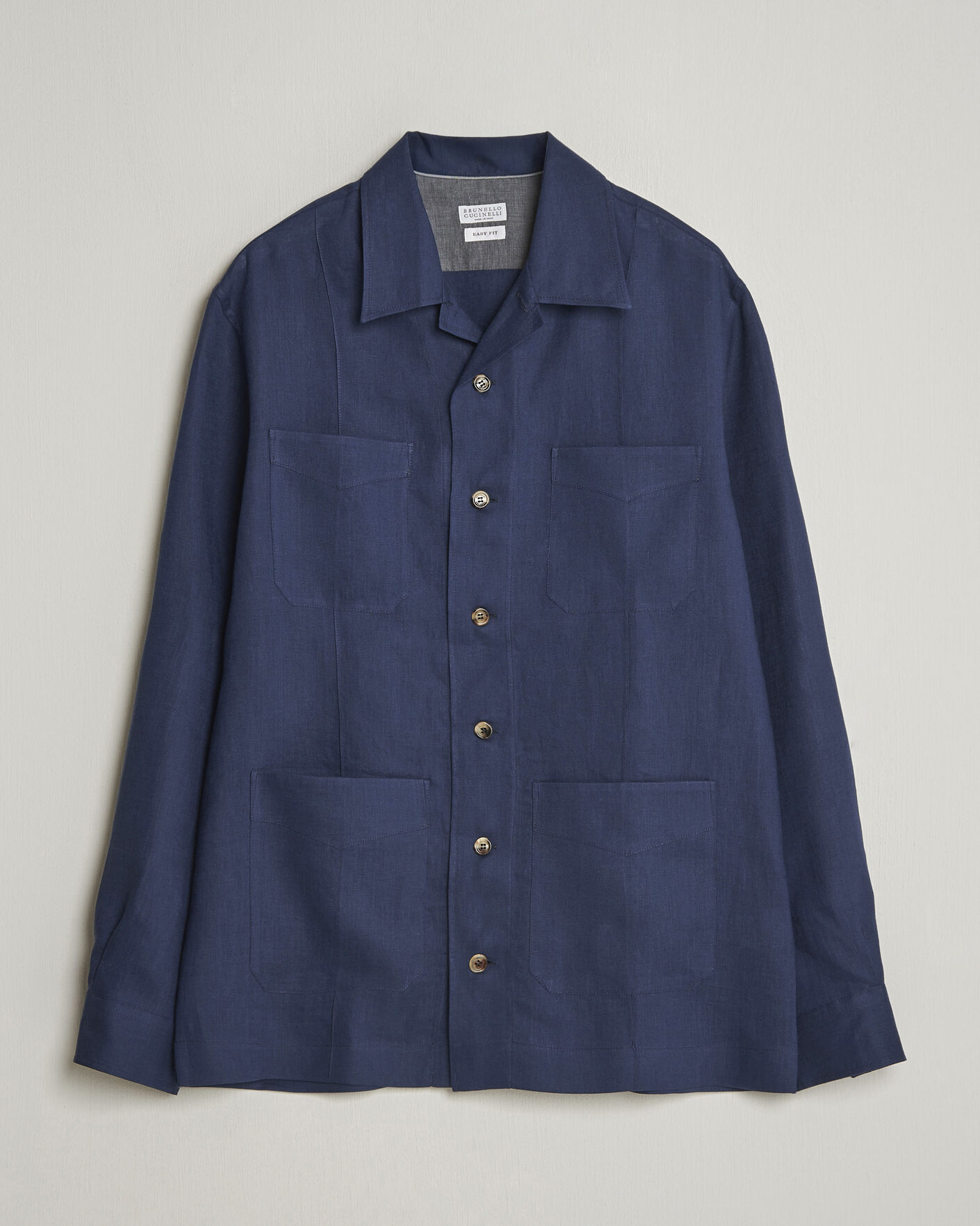 Brunello Cucinelli Linen Shirt Jacket Navy at CareOfCarl.com