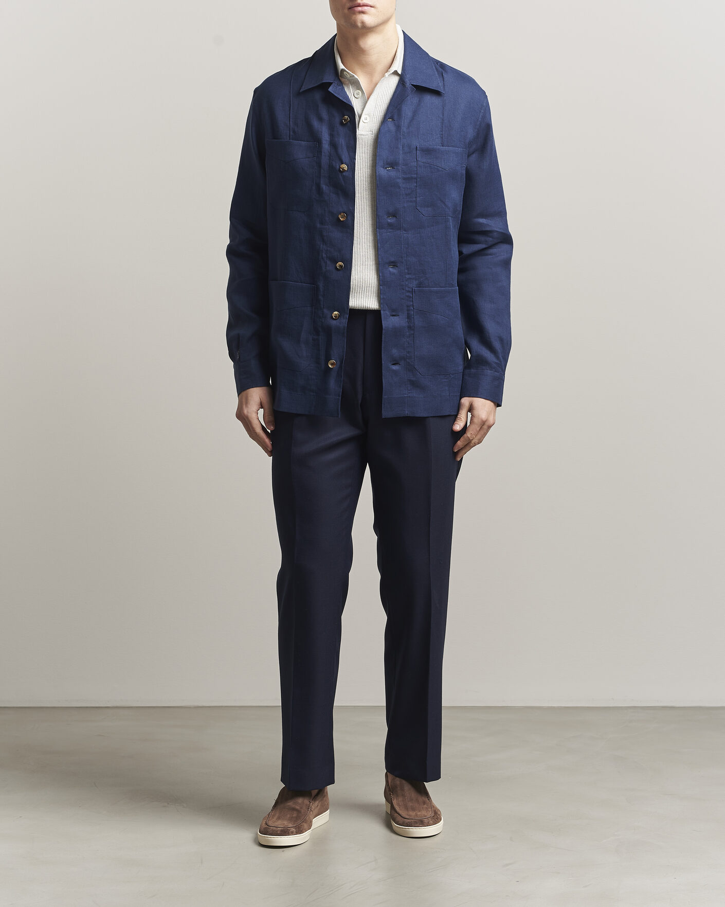 Men | Shirts | Brunello Cucinelli | Linen Shirt Jacket Navy