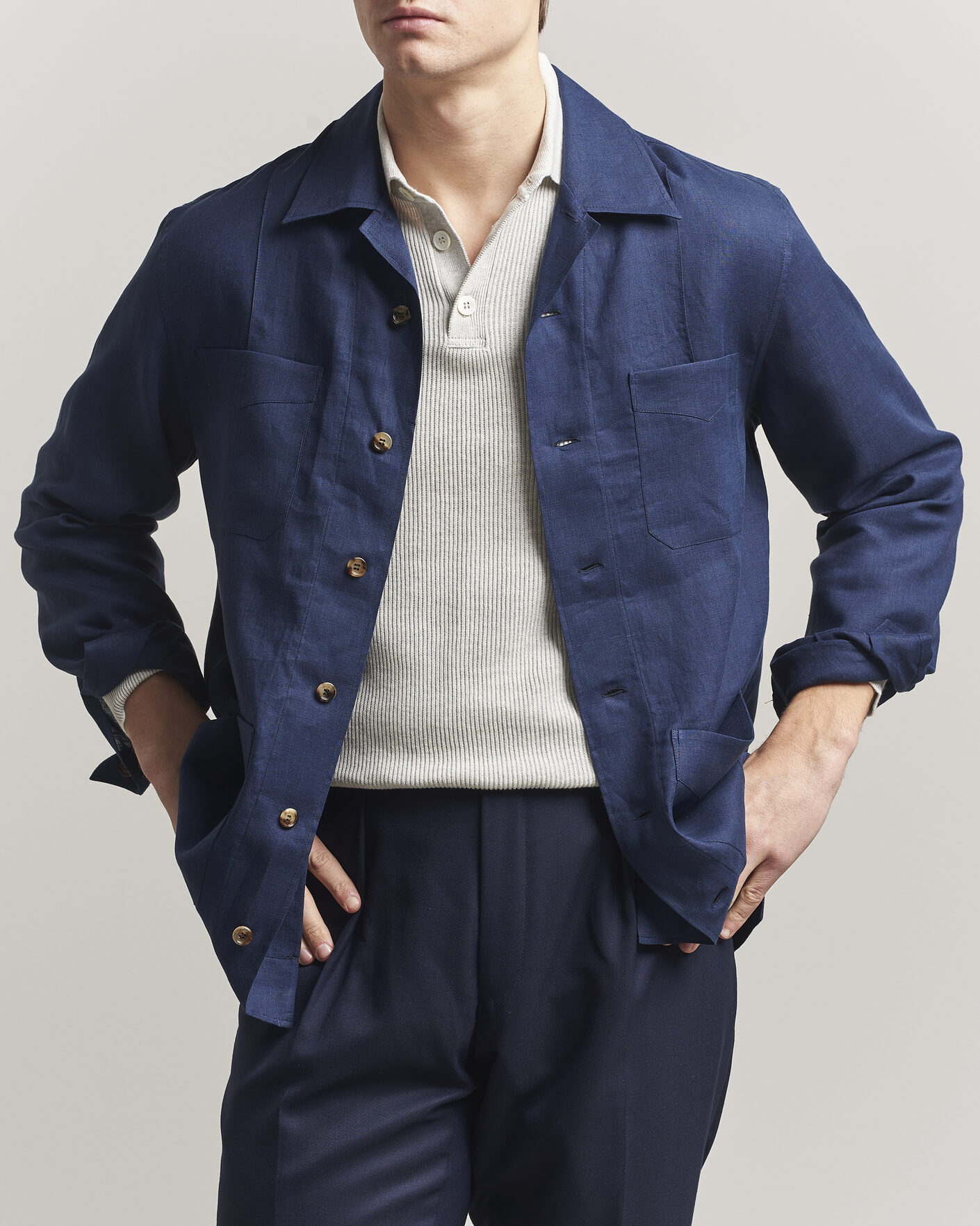 Men | Shirts | Brunello Cucinelli | Linen Shirt Jacket Navy