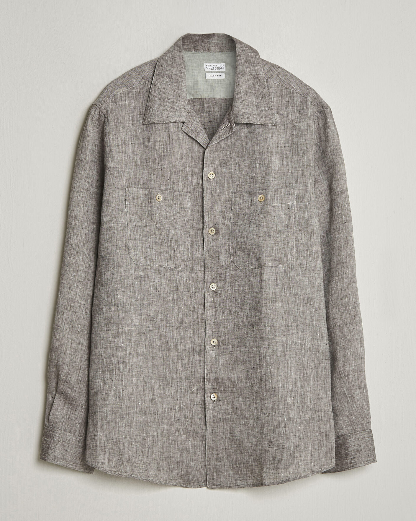 Brunello Cucinelli Linen Double Pocket Camp Shirt Brown at