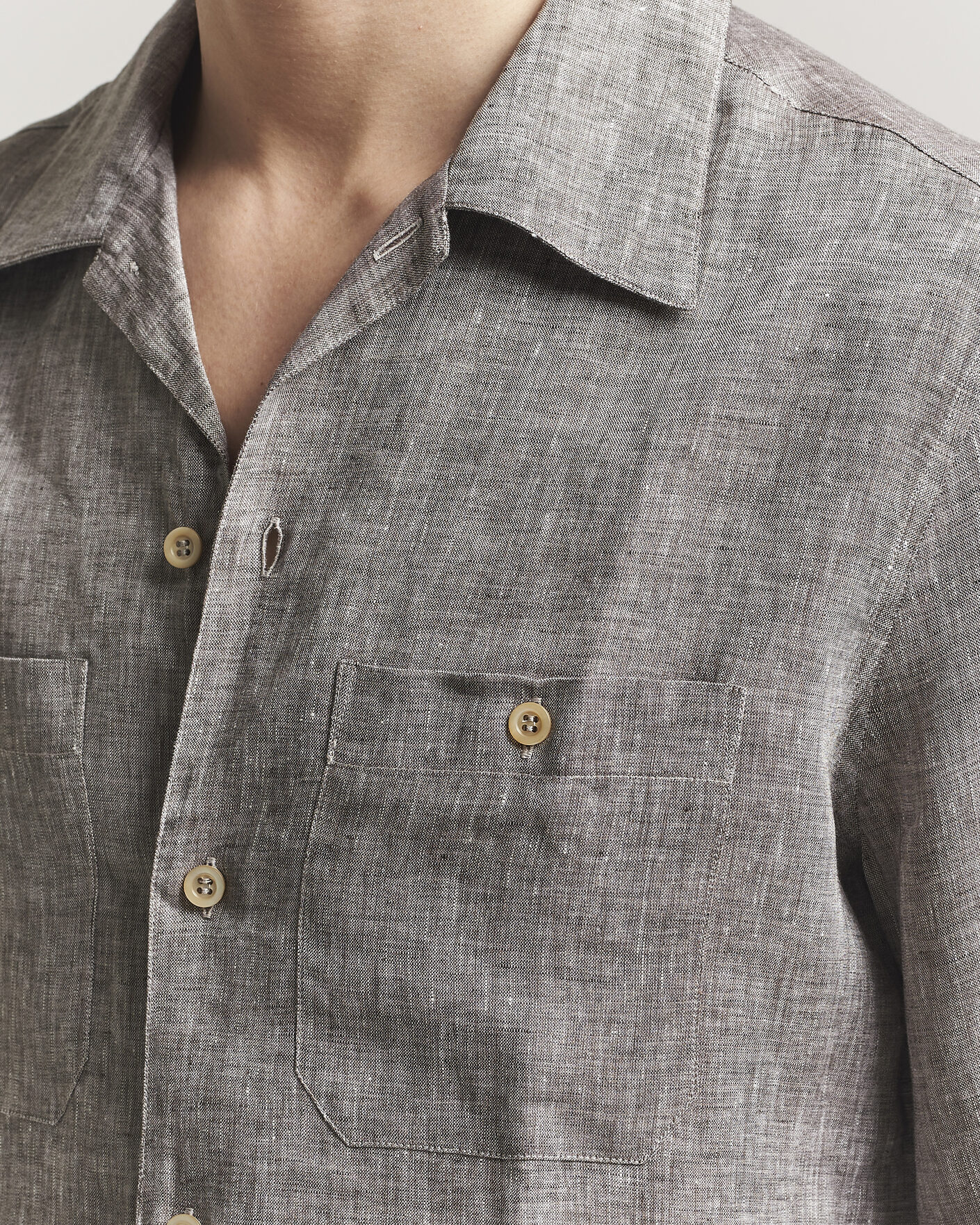 Men | Shirts | Brunello Cucinelli | Linen Double Pocket Camp Shirt Brown