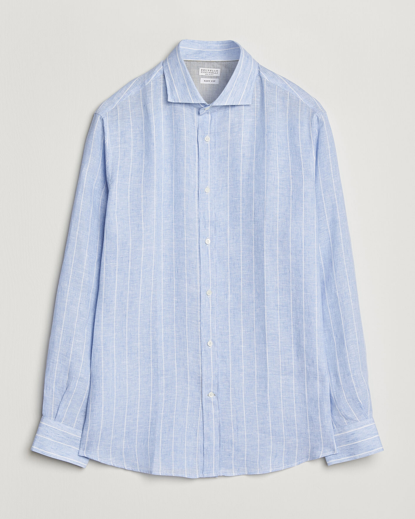 Men | Shirts | Brunello Cucinelli | Easy Fit Linen Shirt Light Blue Stripe