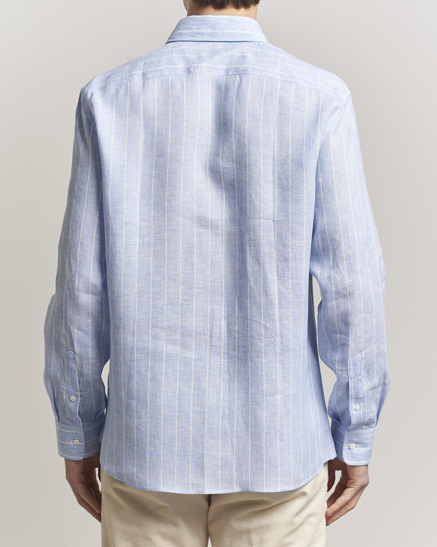 Men | Shirts | Brunello Cucinelli | Easy Fit Linen Shirt Light Blue Stripe