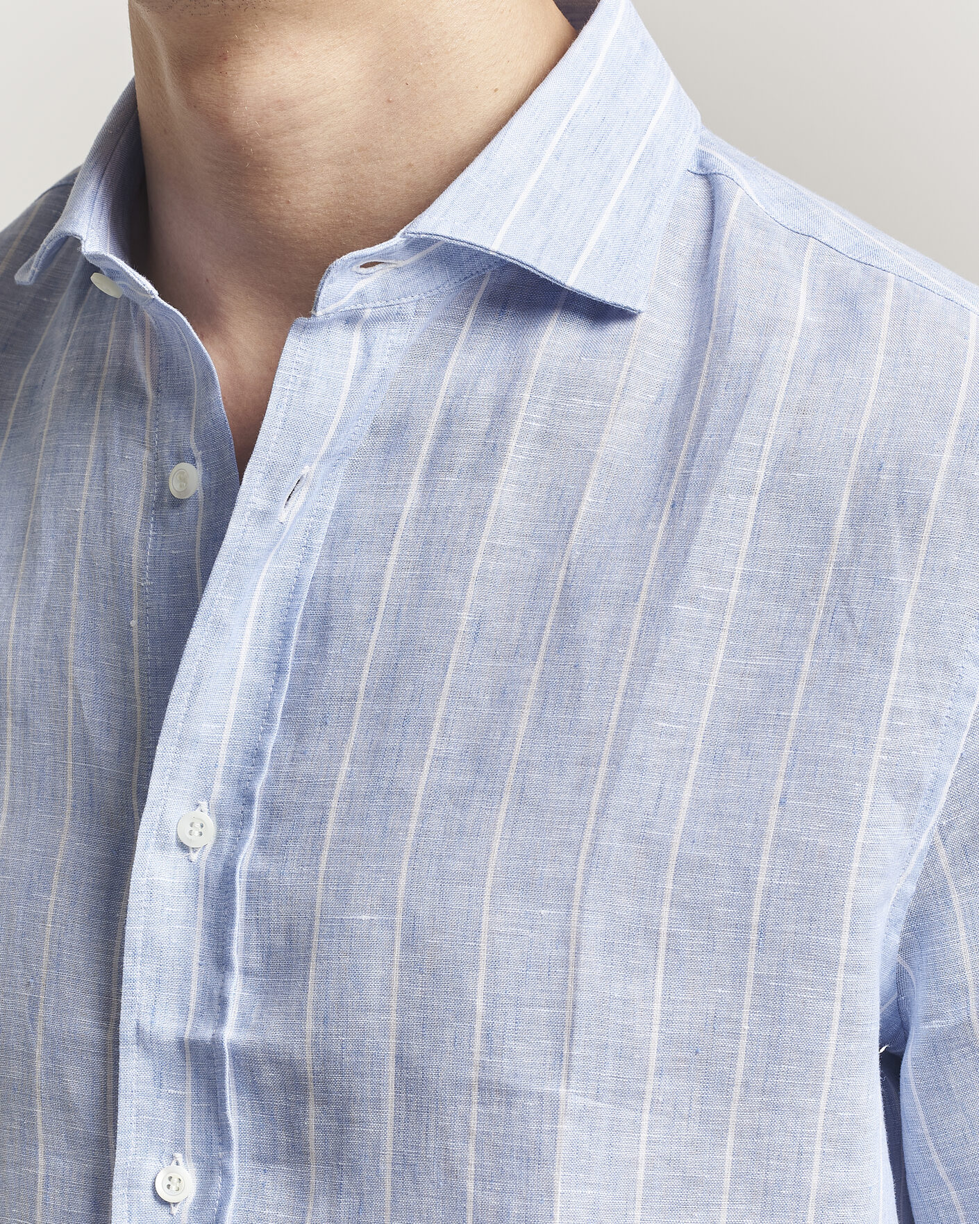 Brunello Cucinelli Easy Fit Linen Shirt Light Blue Stripe at