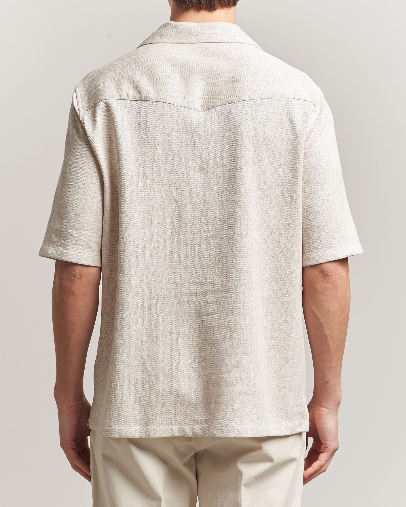 Brunello Cucinelli Linen Herringbone Camp Shirt Light Beige at