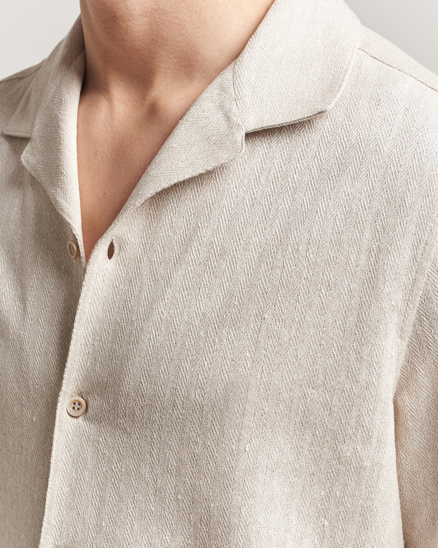 Brunello Cucinelli Linen Herringbone Camp Shirt Light Beige at