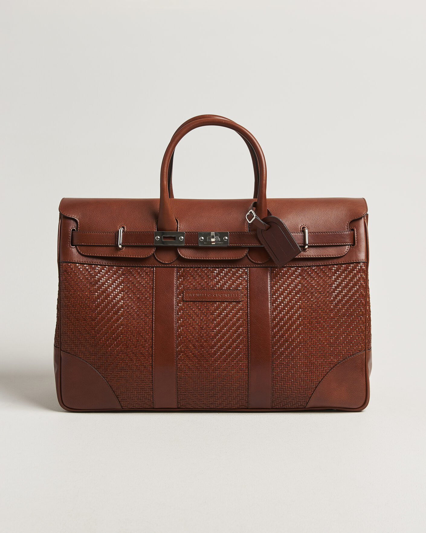 Brunello Cucinelli Woven Leather Duffle Bag Burnished Calf at