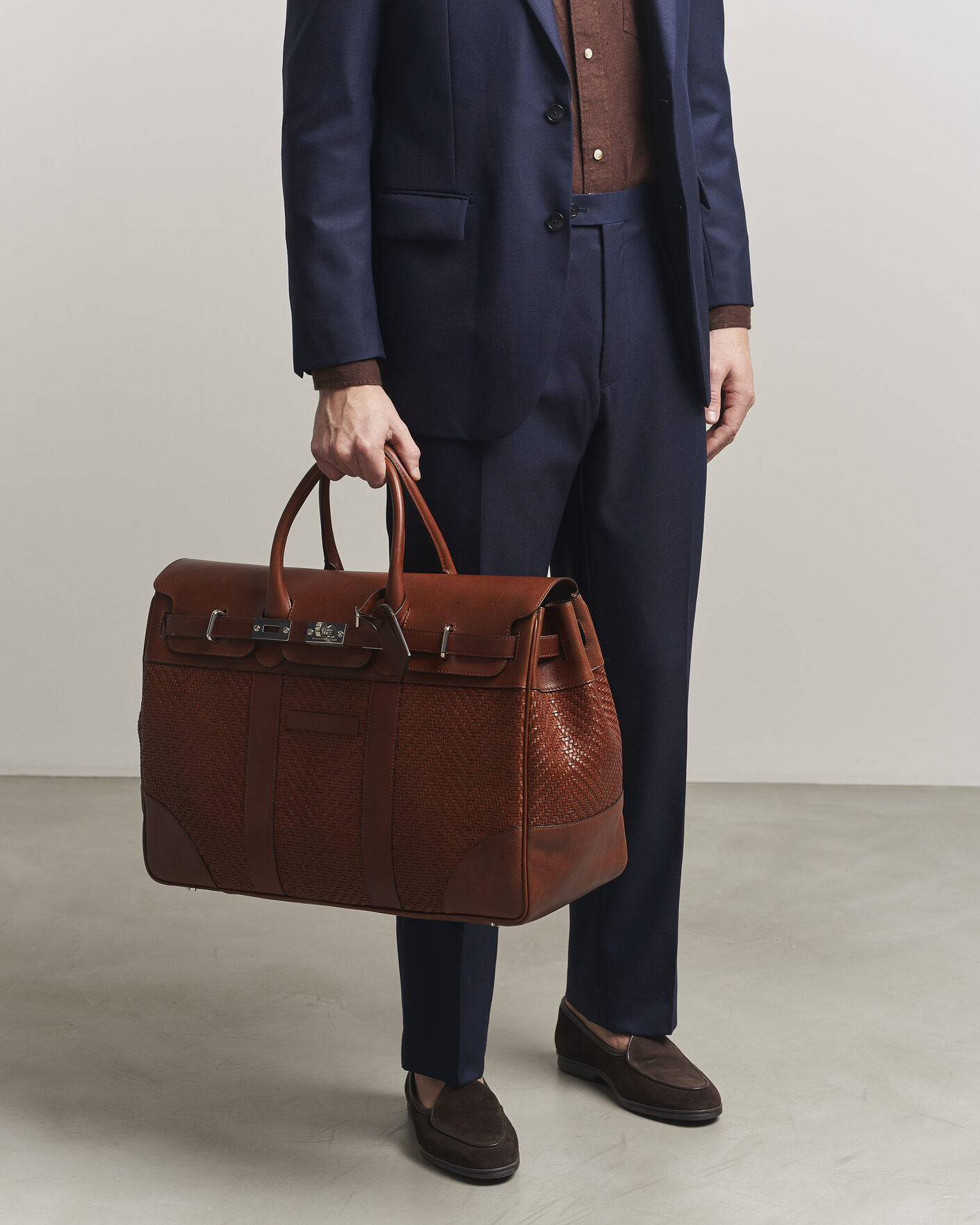 Brunello Cucinelli Woven Leather Duffle Bag Burnished Calf at