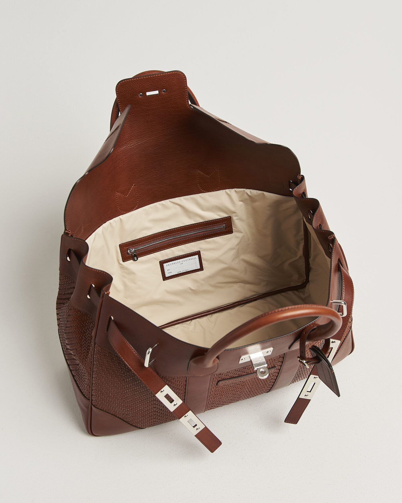 Brunello Cucinelli Woven Leather Duffle Bag Burnished Calf at
