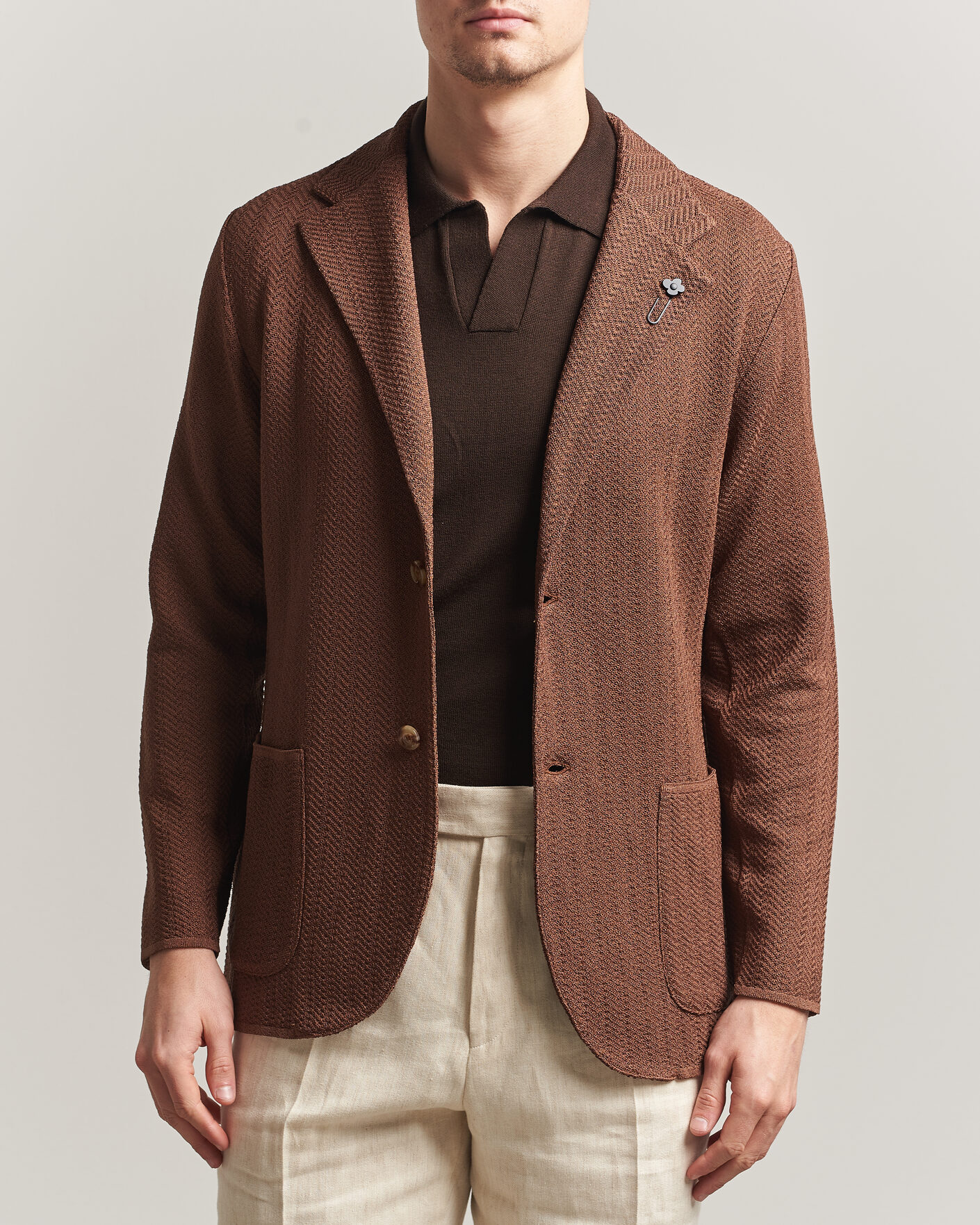 Men | Blazers | Lardini | Structured Cotton/Viscose Knit Jacket Brown