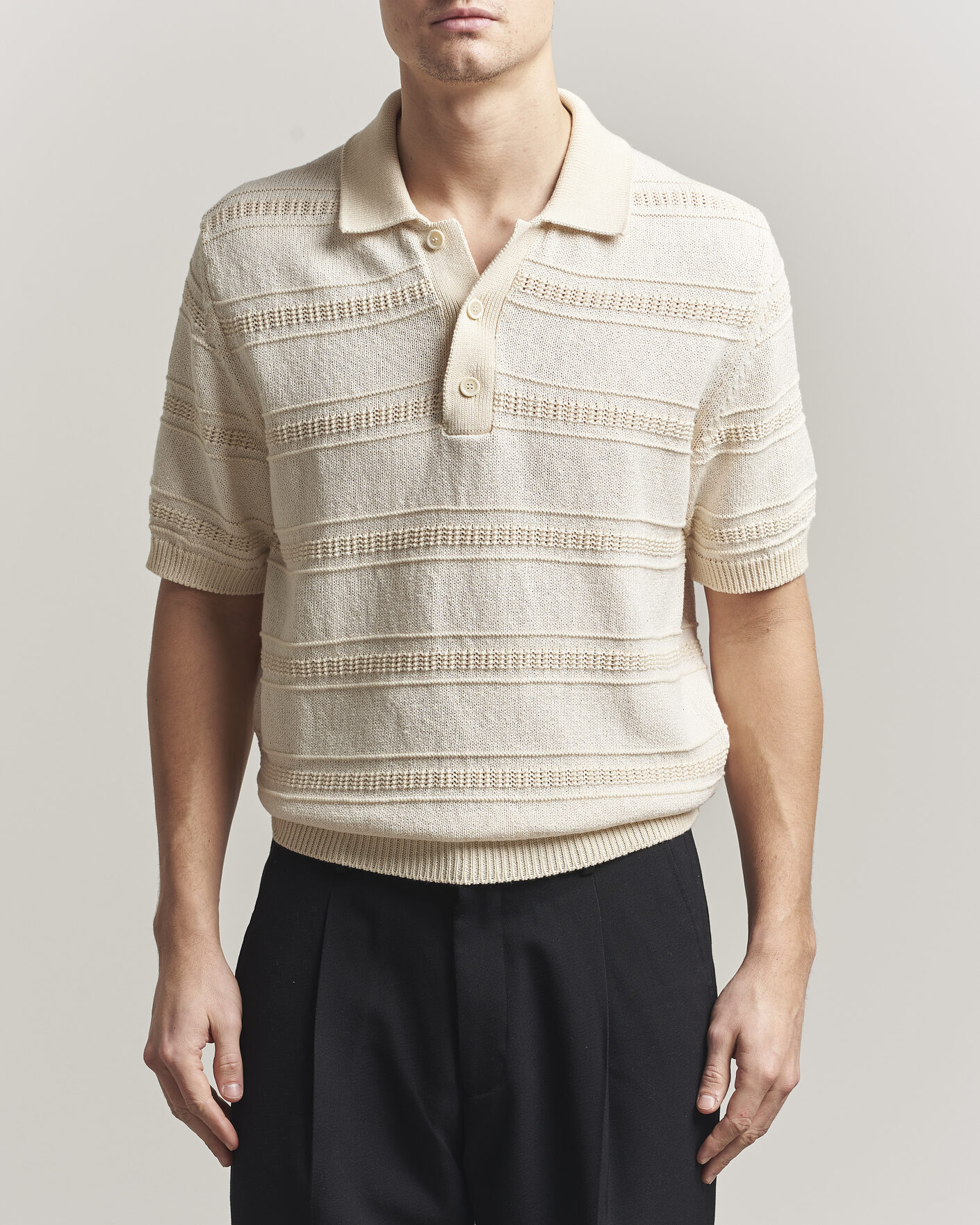 Men | Polo Shirts | Lardini | Strcture Knitted Organic/Recycled Cotton Polo White