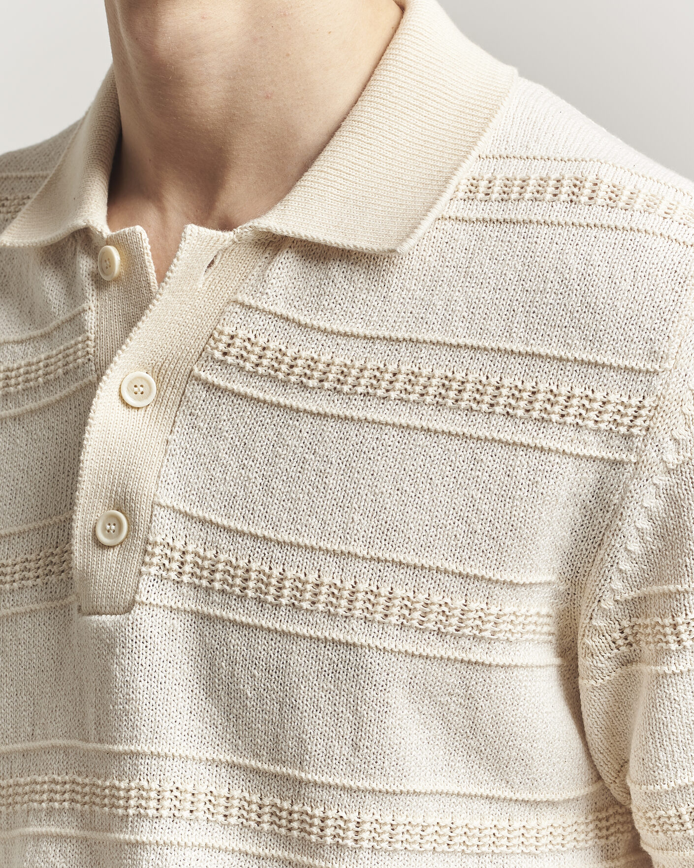 Men | Polo Shirts | Lardini | Strcture Knitted Organic/Recycled Cotton Polo White