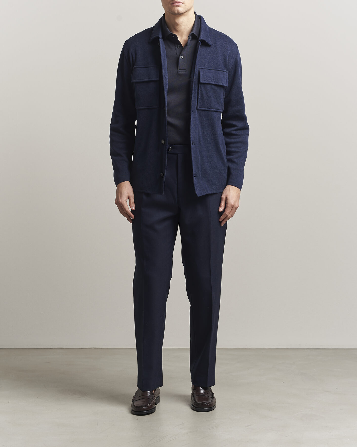 Men | Coats & Jackets | Lardini | Knitted Cotton Pocket Shirt Jacket Navy