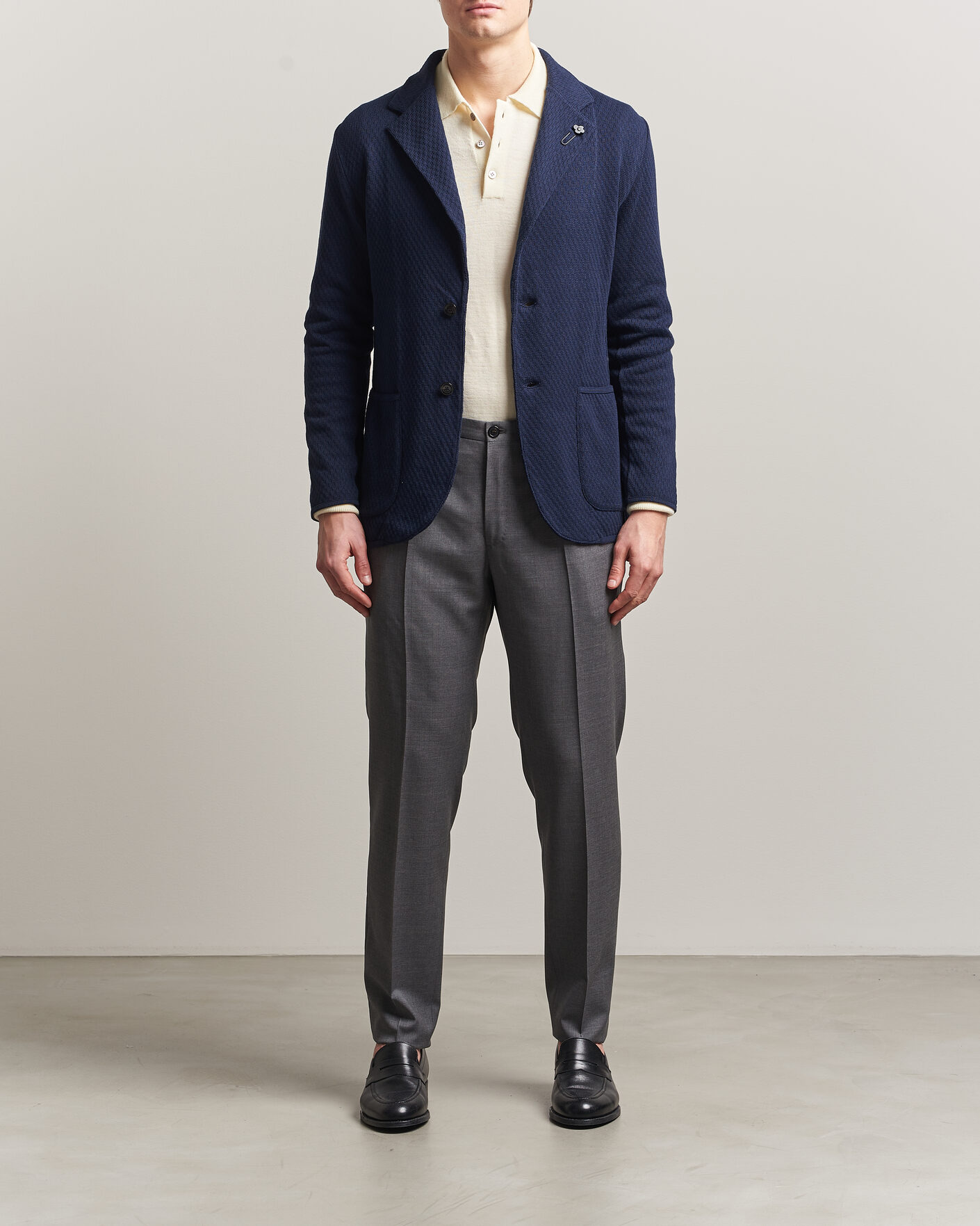 Lardini Knitted Structure Cotton Blazer Navy at CareOfCarl.com