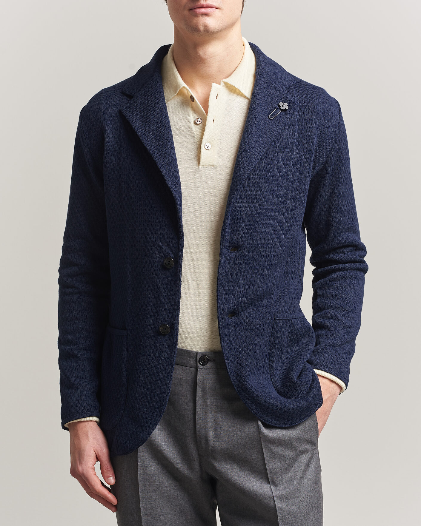 Lardini Knitted Structure Cotton Blazer Navy at CareOfCarl.com